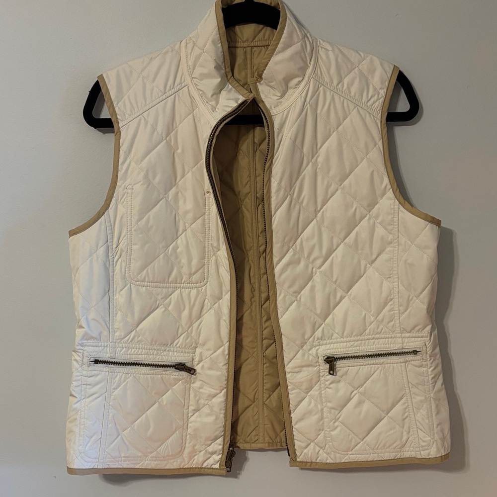 Lauren Ralph Lauren Reversible Quilted Pocket Vest in Tan or Cream